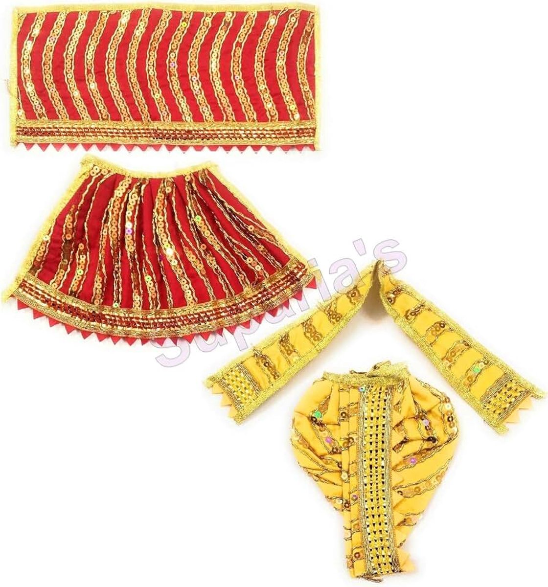 Ganesh Ji Radha Krishna Staand Idol Dhoti en Lehanga met Patka Geschikt voor Laxmi Ganesh Ji MATA Rani Jurk (Maat: 5")