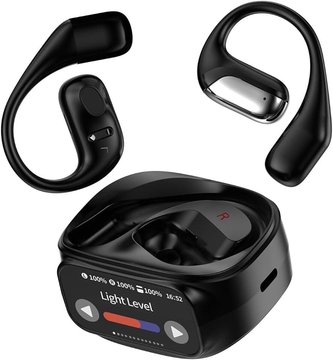 Translation Earbuds, open-ear draadloze bluetooth 5.4 hoofdtelefoon, oorhaak, sport-hoofdtelefoon, app-verbinding, real-time vertaling voor 150 talen, HD-oproep, met 380 mAh oplader