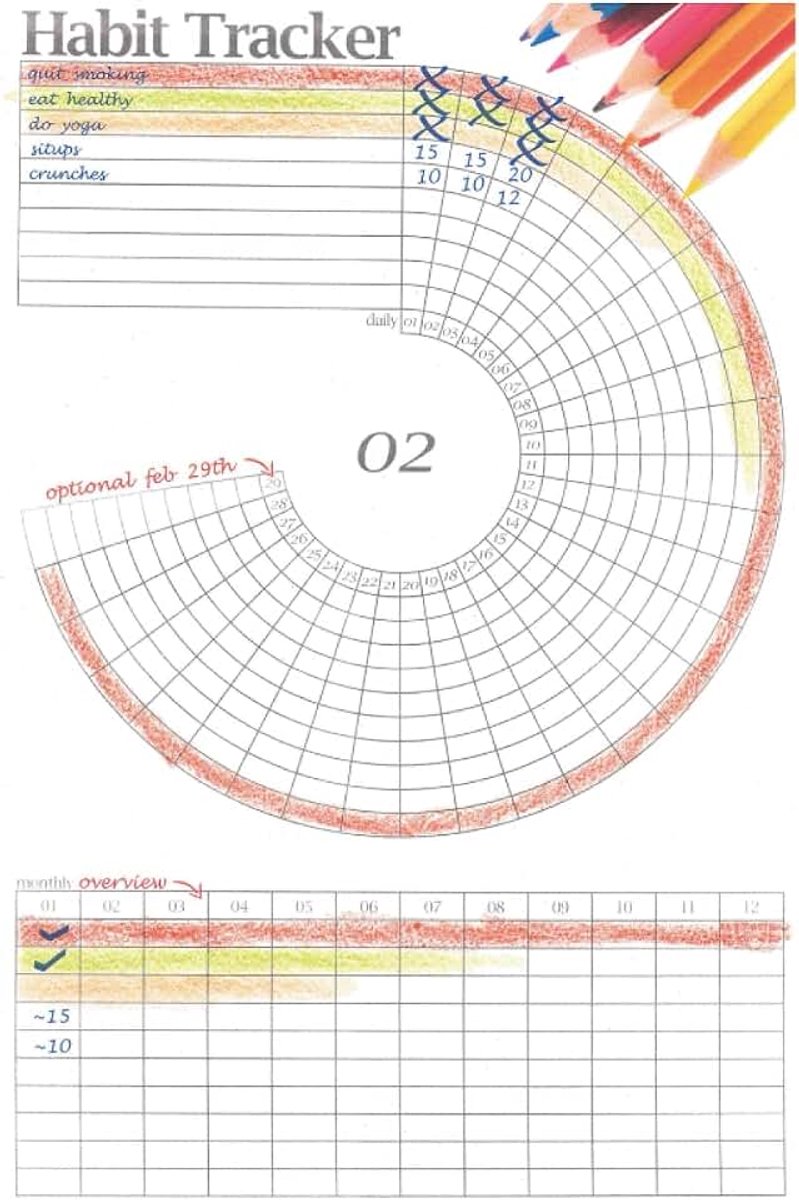 Printable circle habit tracker: 12 months personal goal sheet, digital download