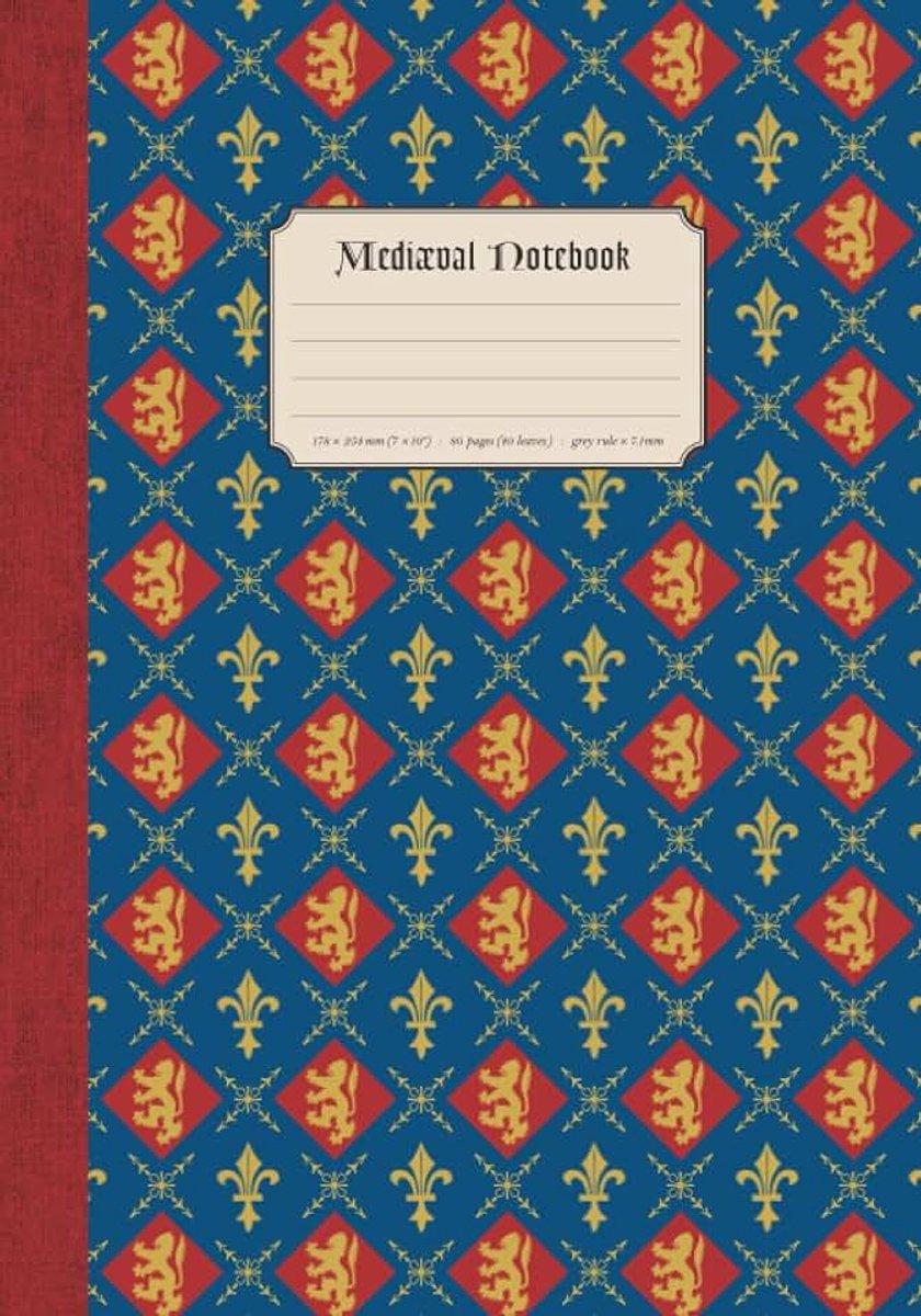 Notebook: heraldic-design (blue version), college-ruled paperback, cream paper, 80 pages, 7 x 10"