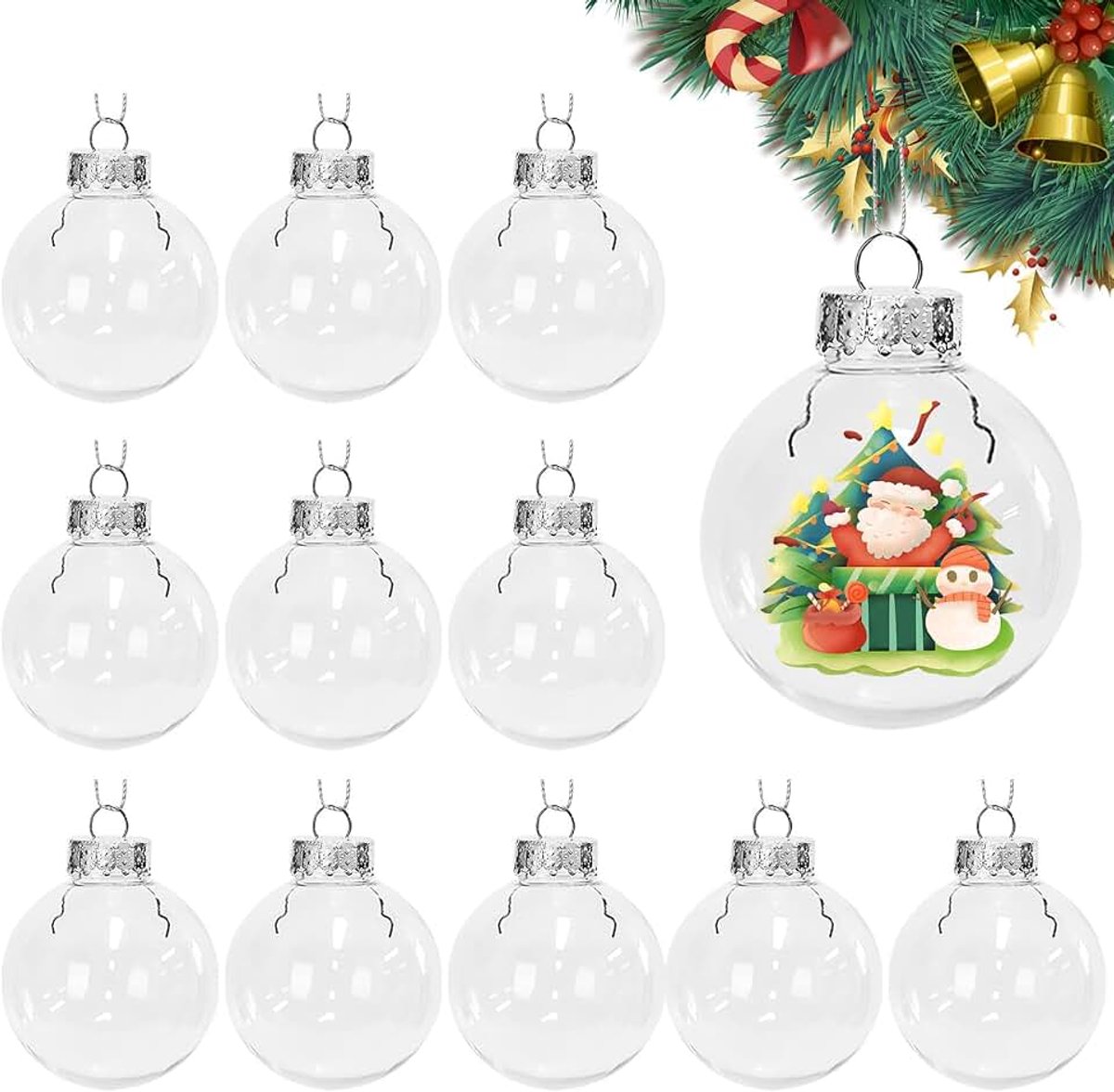 Kerstballen om te vullen, 12 stuks kerstballen van plastic, doe-het-zelf vulbare ballen, kerstboomversiering voor Kerstmis, feestdecoratie