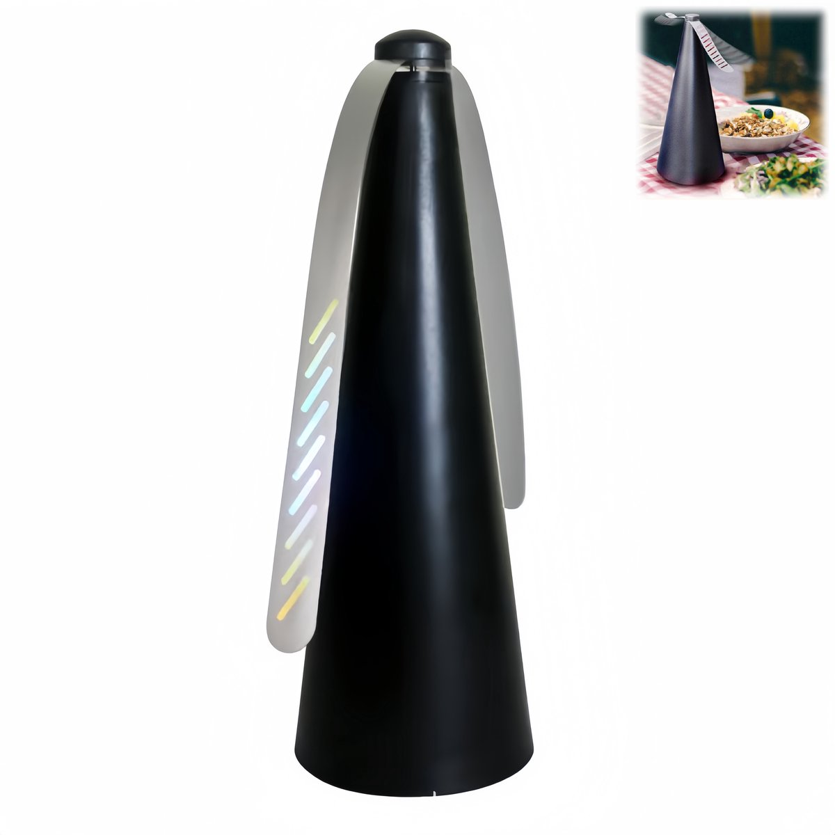 1 stuk - vliegenverjager - vliegenfan - insectenverjager - anti vliegen ventilator - 9 x 9 x 25 cm - buiten en binnen gebruik, terras, picknick, eettafel - zwart(2 aa batterijen)