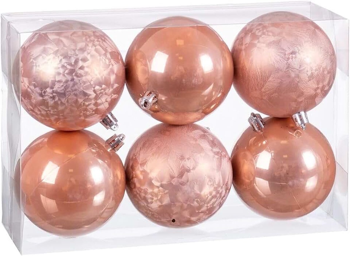 Kerstballen, beige, kunststof, 8 x 8 x 8 cm (6 stuks)