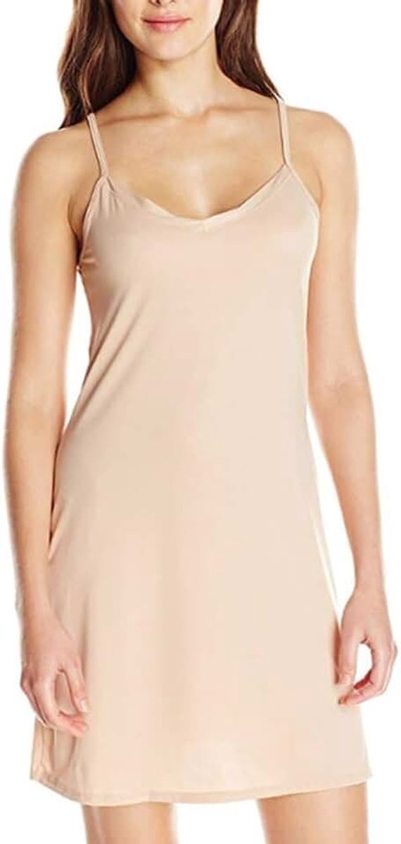 Fond de Robe Femme Longue Jupon sous Robe Bretelles Chemise de Nuit Slip Elégant Mini Droite Robe Beige S