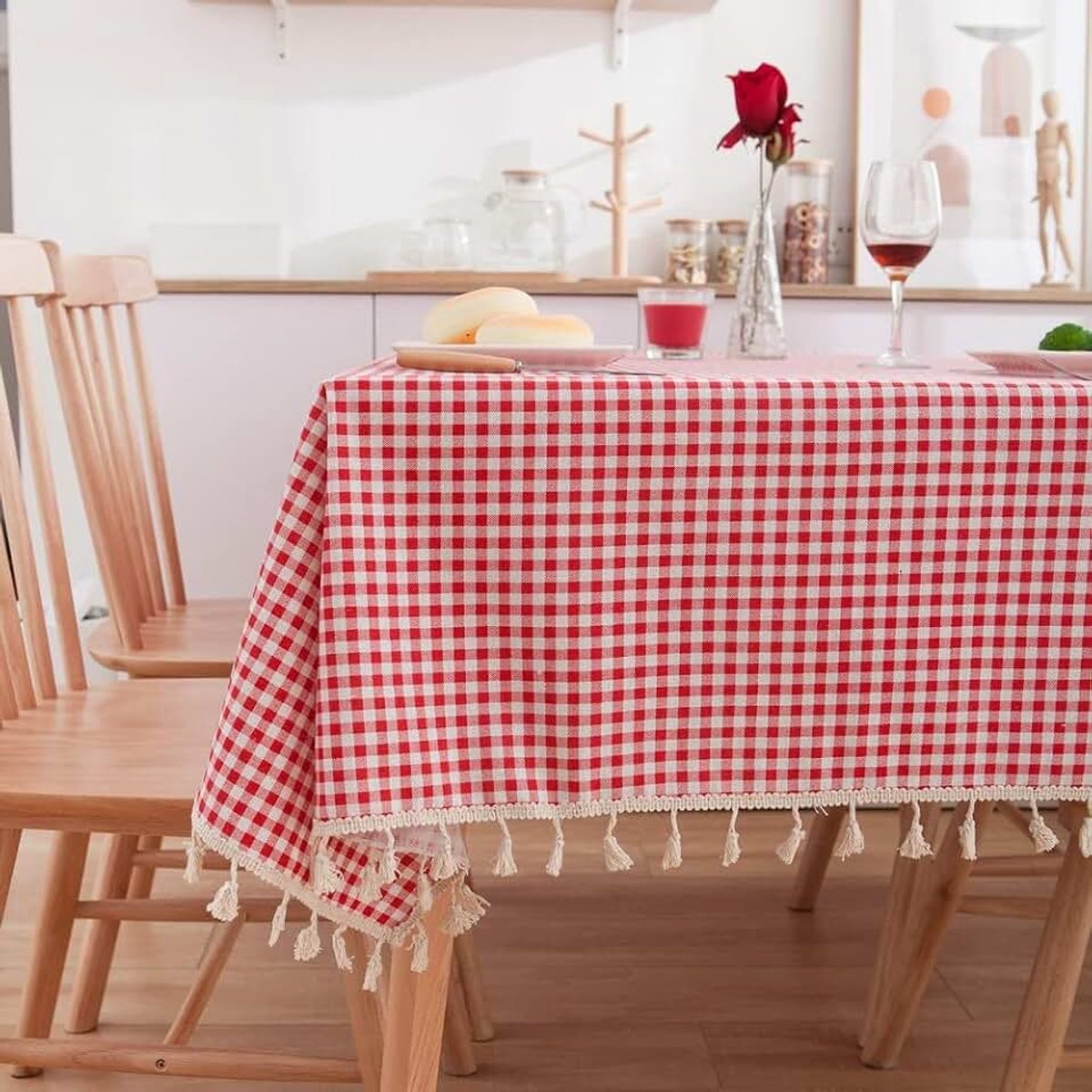 Tafelkleed Stof Picknick Uitje Marineblauw Rood Klein Vers Tafelkleed Thuis (rode plaid, 140 * 140CM)