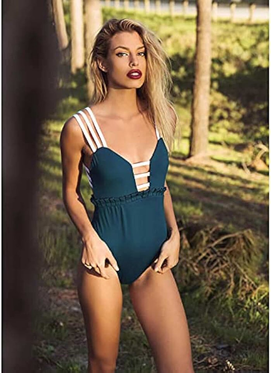 Continue Vrouwelijke Pure Color Feeling Backs V - Z-Z-Swimpak Beach SPA Partition Badmode(Diep blauw,L)