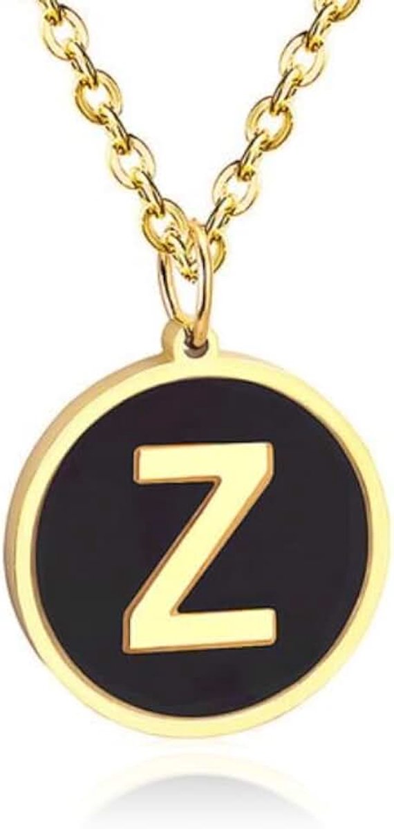 Goudkleurige Dames Schakelketting met Zwarte Kettinghanger Letter Z
