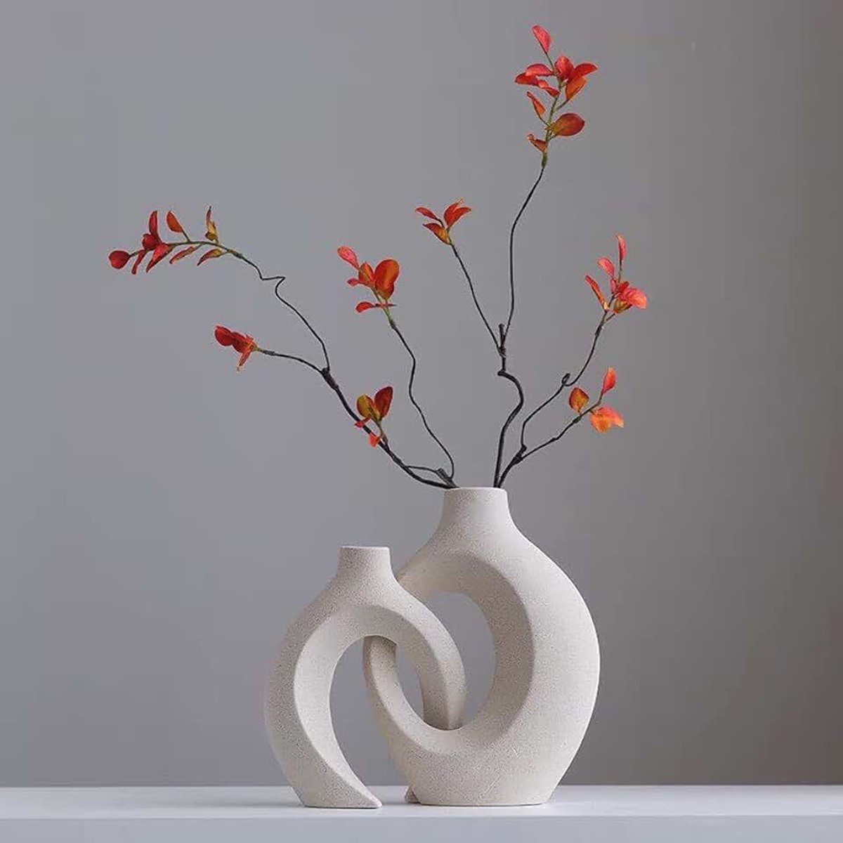 Vaas Snuggle Combinatie Bloem Arrangement Container Hollow Donuts Vaas Wit Home Decor Abstract Art Ornament, 1 paar