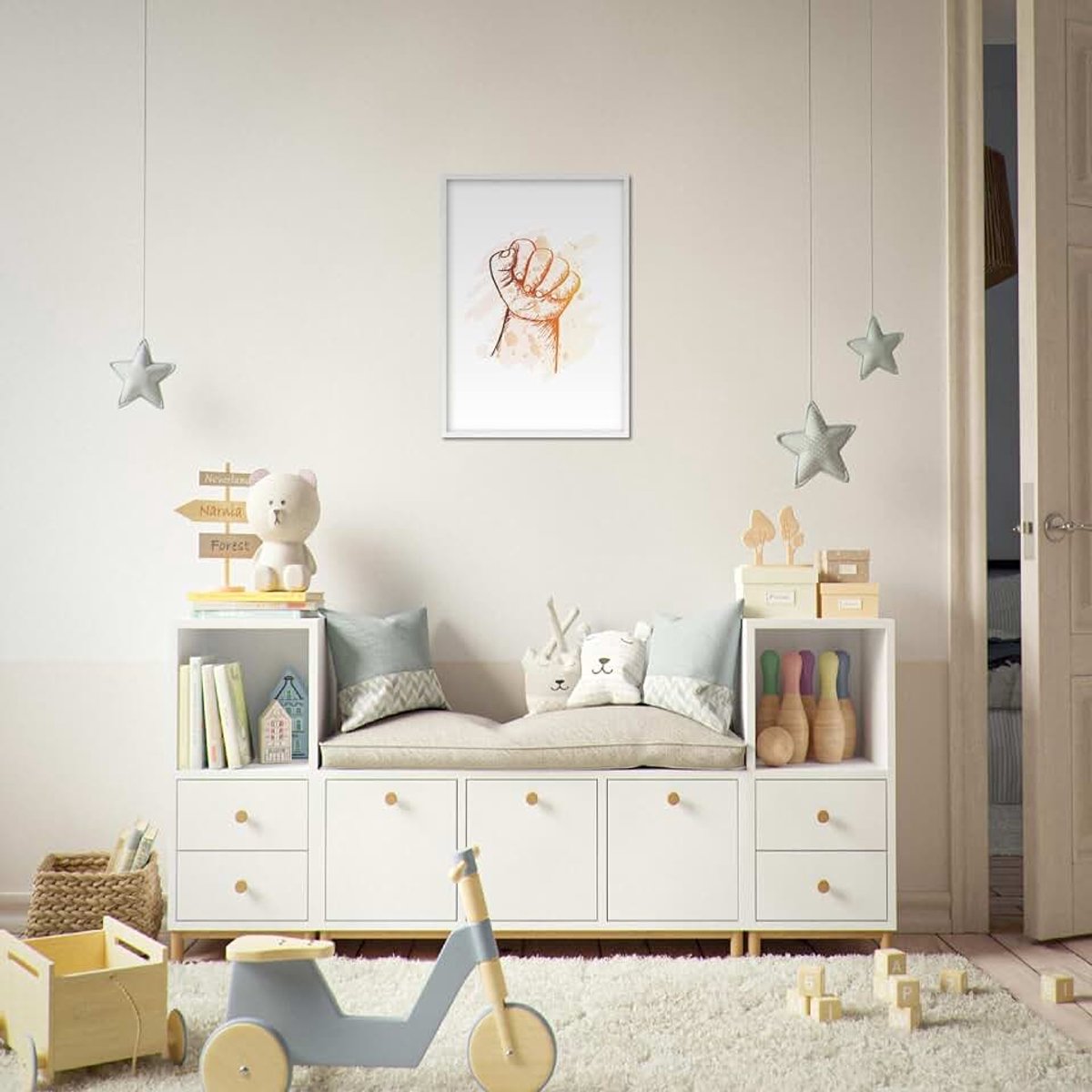 Kinderkunst - Baby Fist - Ingelijste kunstdruk Kant-en-klaar wit 50x70 cm/20x28″