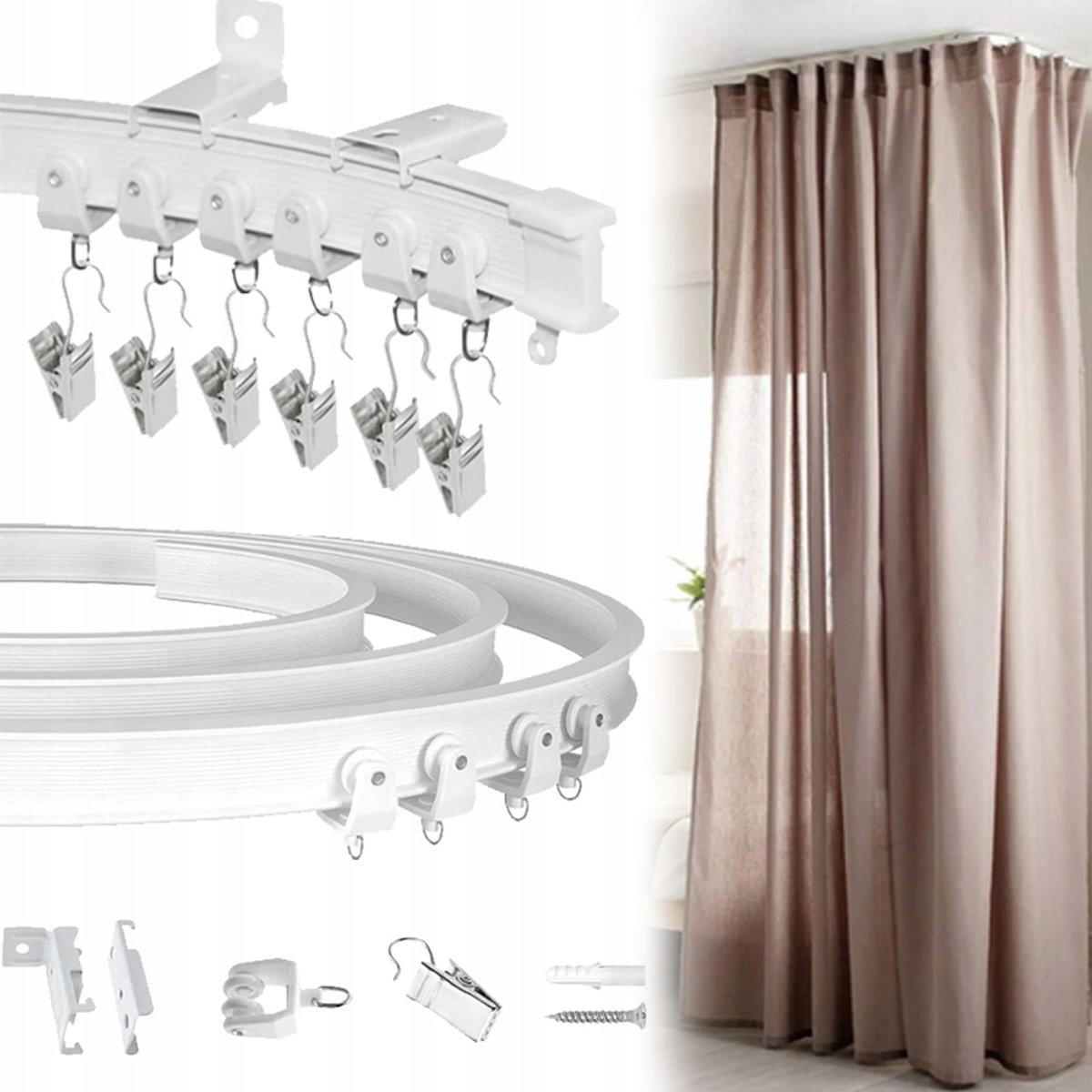 Buigbare Plafond Gordijnrail 3m - Flexibel Rail Systeem voor Gordijnen - 90° Bocht Inclusief 24 Rollers & 24 Clips - Voor Woonkamer, Badkamer, Douche, Camper