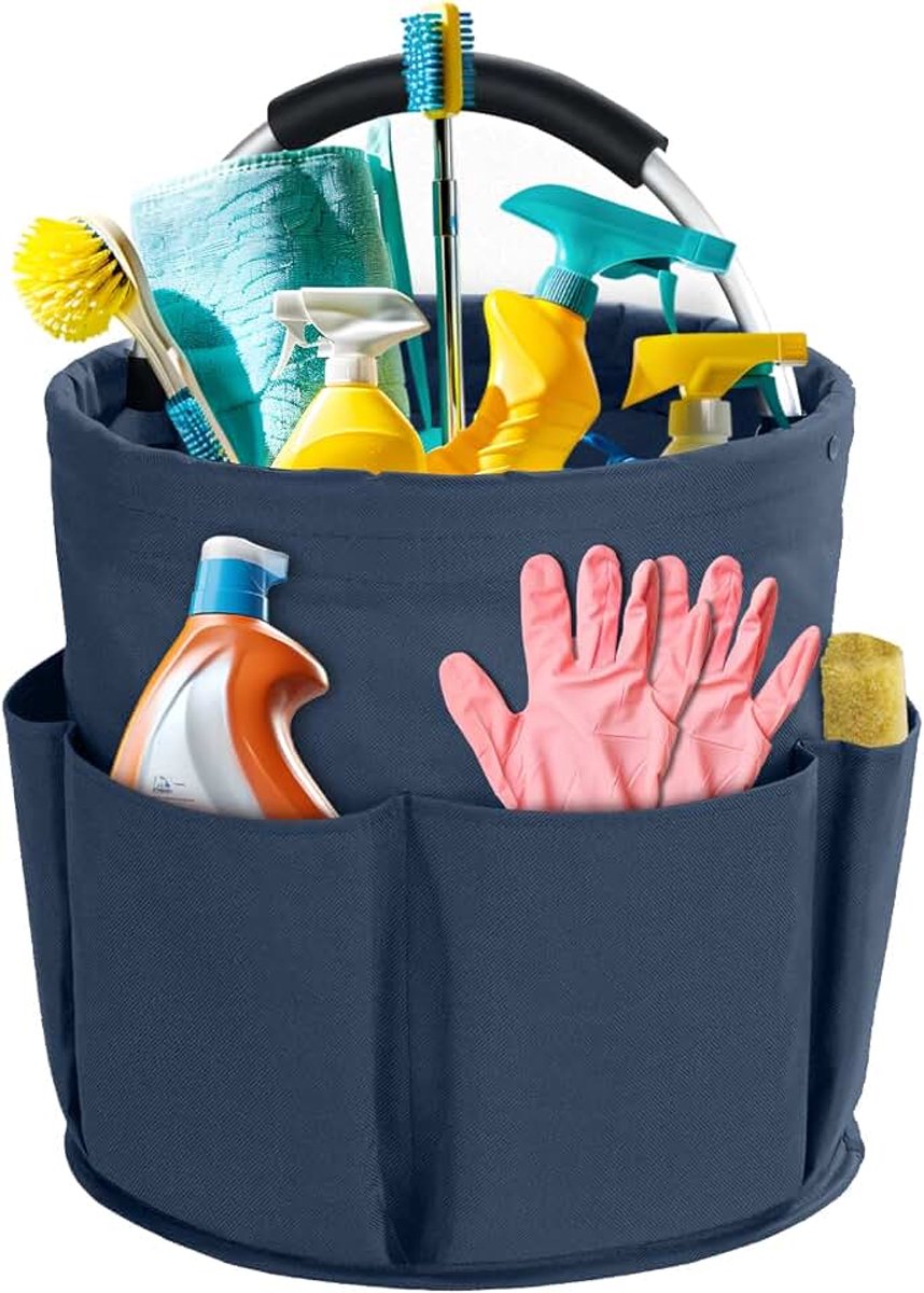 Reinigingsbak met handvat, organizer voor schoonmaakproducten, opvouwbare opbergmand, 17 liter, draagbare multifunctionele emmertas voor thuis, tuin (donkerblauw)