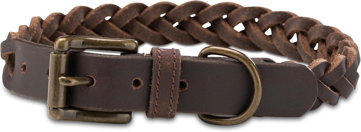 Hondenhalsband, gevlochten, robuuste lederen halsband, handgemaakt, hoogwaardige buffellederen halsband, M (36,0-45,0 cm)
