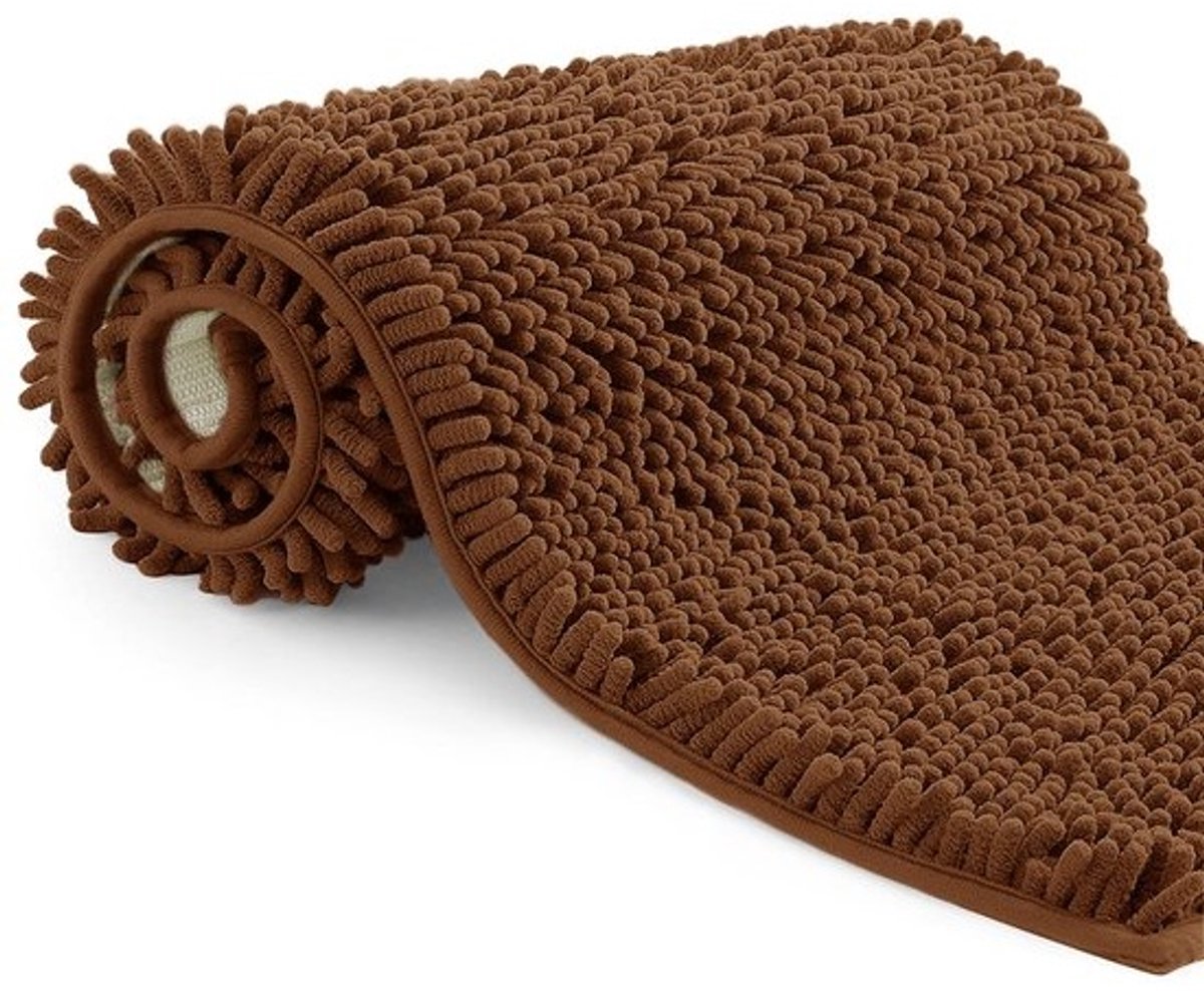 Zachte Antislip Badmat voor Douche en Bad, Langharige Microvezel, 40x60cm, Bruin