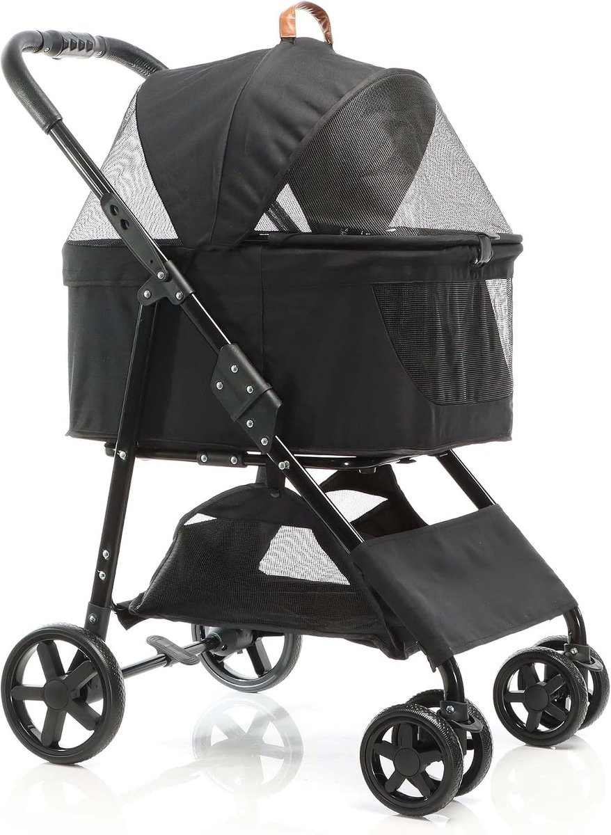 Hondenwagen 2-in-1 hondenbuggy inklapbaar zwart huisdierwagen honden met transporttas