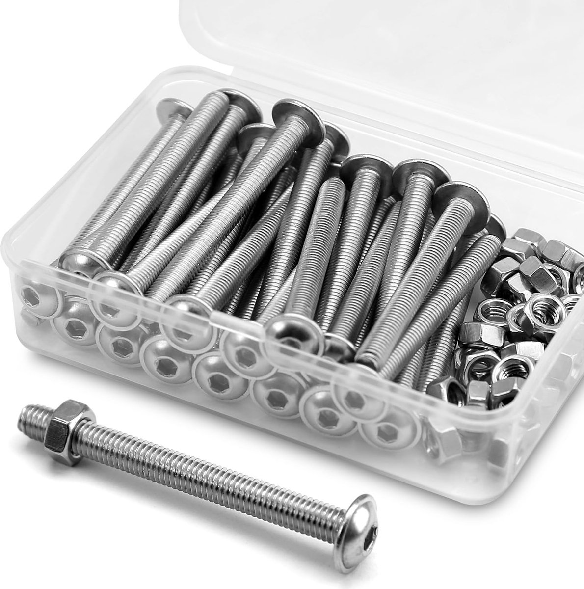Sets) M5 x 50 mm inbusschroeven met flens en moeren, set 304 roestvrij stalen lenskopschroeven