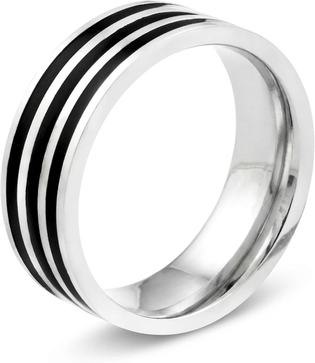 Meditoys · Ring van roestvrij staal voor heren · roestvrij staal/zwart · roestvrij staal met scherp inzetstuk · mannelijke stijl · breedte: 7,0 mm