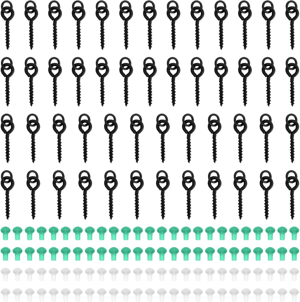 50 stuks schroefaas met 100 stuks haakstops, vishakenset, cirkel, ovaal aas, haken, hengelaccessoires, schroef met vaste ring, karpervissen, haartack, aas schroeven