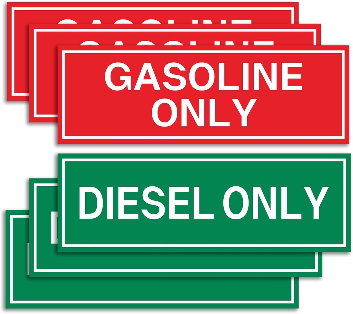 6-pack alleen diesel en benzine alleen stickerbord - brandstofopslag stickers/brandstof kan marker | Weerbestendige zelfklevende sticker voor uw vrachtwagen, tractor, brandstofbus - 6 x 2 inch