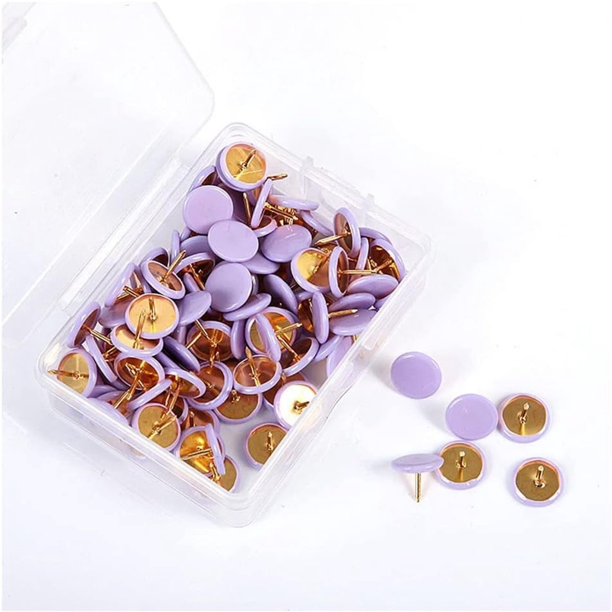 Punaises, ronde punaises decoratieve nietjes, markeernaalden, thumbtacks met kunststof koppen en stalen punten, ronde pinnen, voor foto's, kurk, prikbord, lavendel