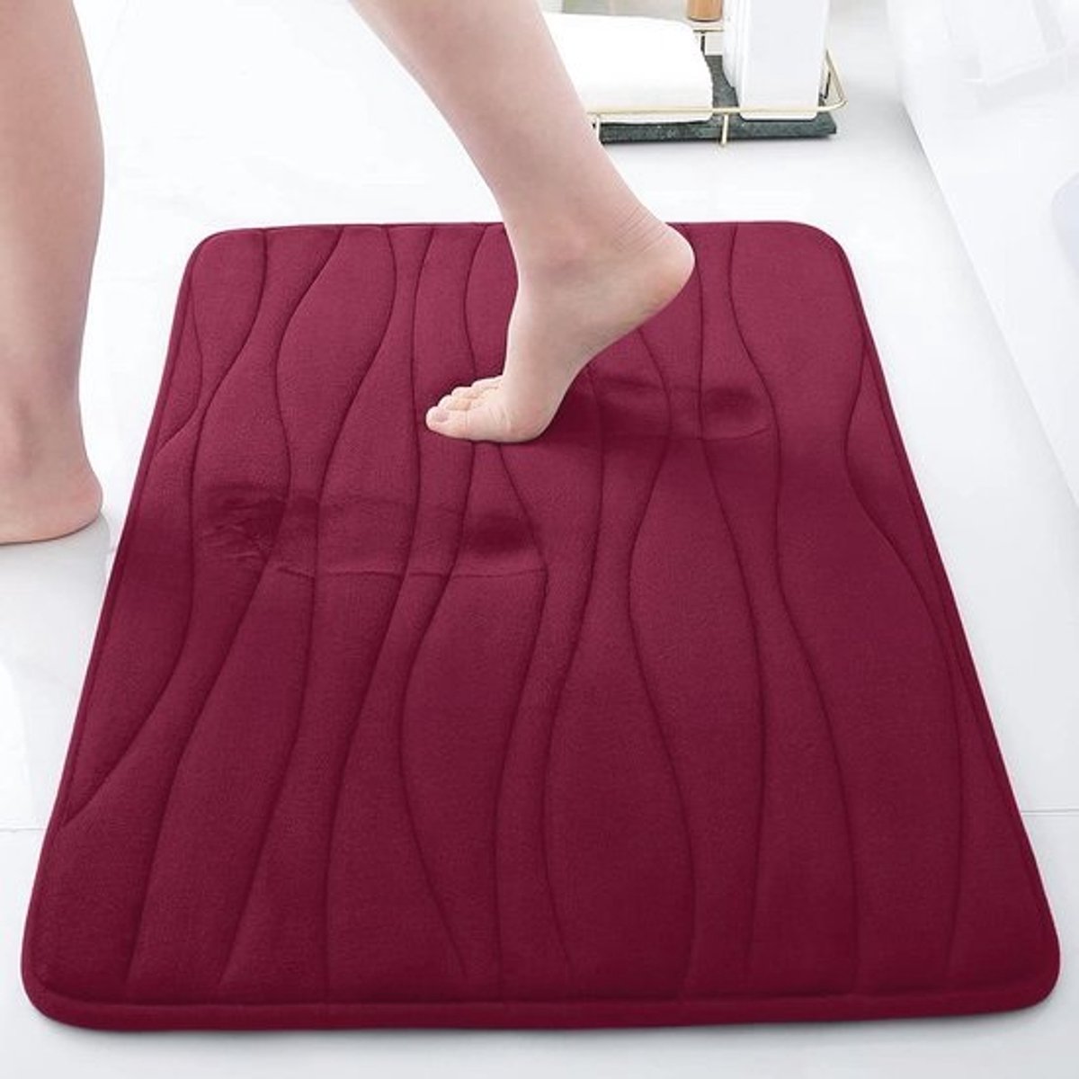 Traagschuim Badmat - Zachte Vloermat - Badkamer Comfort - Hoge Wateropname - 60 x 120 cm - Wijnrood