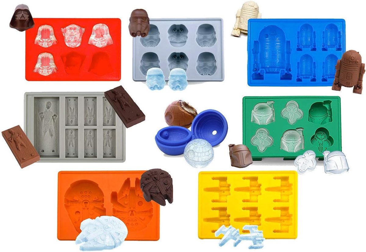 Ijsblokjesvorm in Star Wars-figuurvormpjes, ideaal voor chocolade, ijsblokjesbak, gelei, snoep, desserts, bakzeep en kaarsen (set van 8)