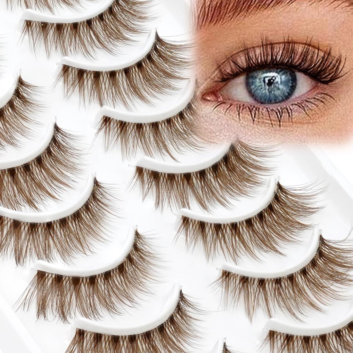 Strip Wimpers 10 Paar 5 Stijlen Gemengd Natuurlijke Valse Wimpers Korte Pluizige False Eyelashes Natuurlijke Look Handgebonden Kat Kunstwimpers Transparante Heldere Band Strip Fake Eyelashes Gekleurd Door EMEDA (Mix-M)