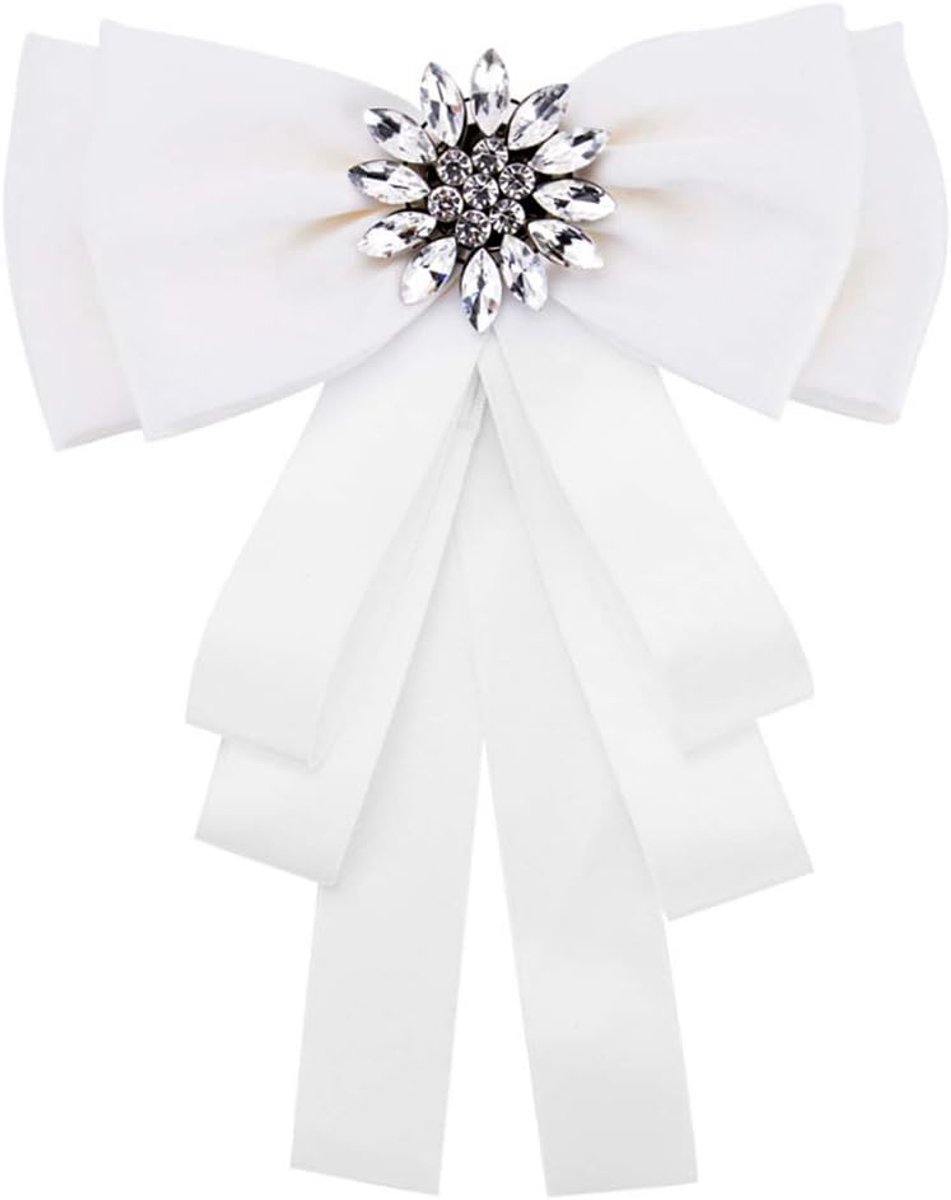 Broches Pin Strikdas Boog Broche Pre Gebonden Strikje Broche Pin Kraag Sieraden Stropdas Shirt Jurk voor Vrouwen Meisjes Bruiloft Party Strikje (Wit)