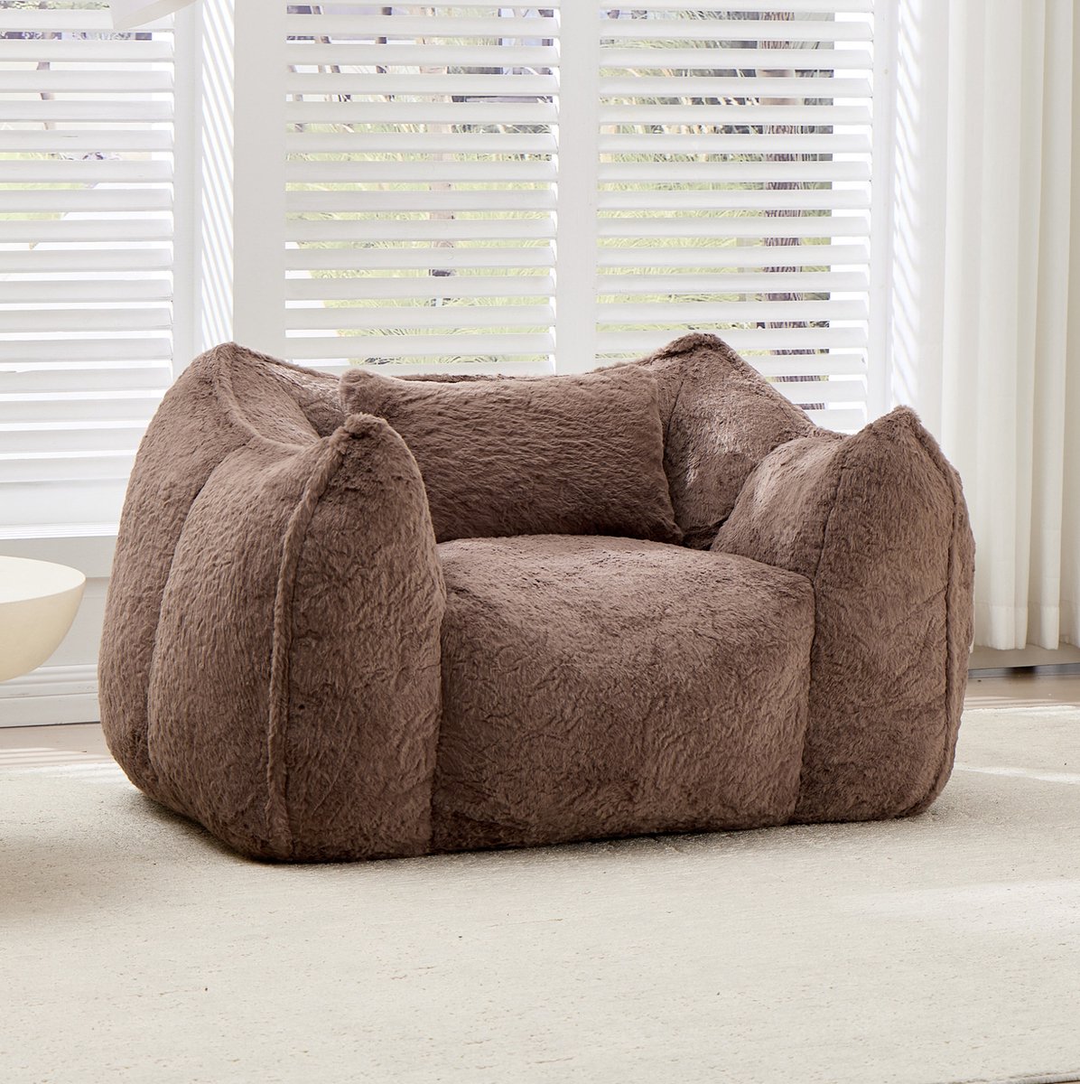 STILVORA Zitzak 123 x 97 x 73 cm - Grote Loungestoel Met Kussen En Rugleuning - Voor Woonkamer En Slaapkamer - Zacht Kunstbont - Khaki