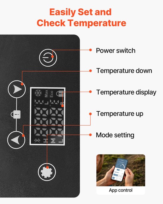 Autokoelkast- DC 12/24V AC100-240V Compressor Elektrische Koeler- -20°C tot 20°C Autokoelkast met APP-bediening- 15L Autovriezer voor campers- campings- boten- kamperen- vissen- 60W Draagbare Vriezer — afbeelding 3