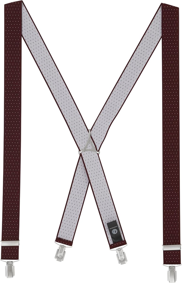 LINDENMANN heren bretels met extra sterke clips X-vorm - bordeaux gestipt