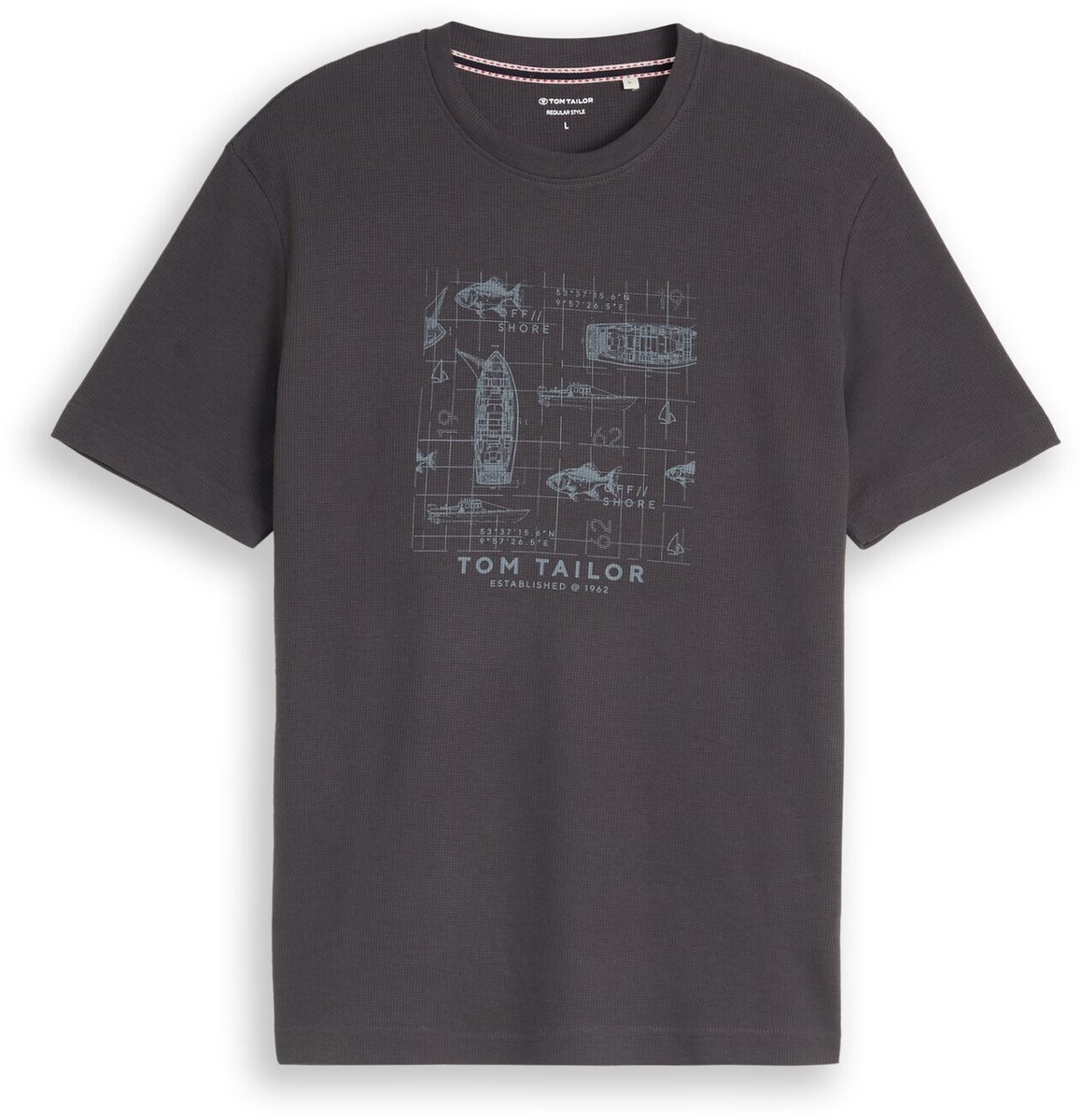 Tom Tailor - T-shirt met wafelstructuur - Maat L - Tarmac Grey
