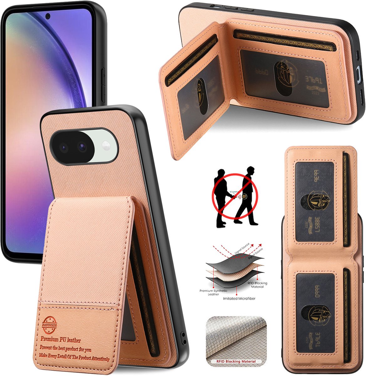 Luxe Backcover met Anti-RFID Kaarthouder en Standaardfunctie voor Google Pixel 10A _ Roze