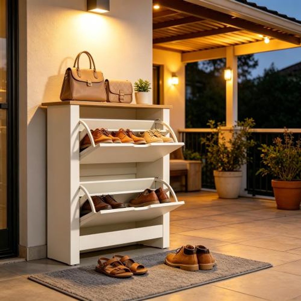Rolipo Schoenenkast – voor 12 paar Schoenen - Schoenenrek met 2 inklapbare lades – 72x26x80 cm - MDF - Wit