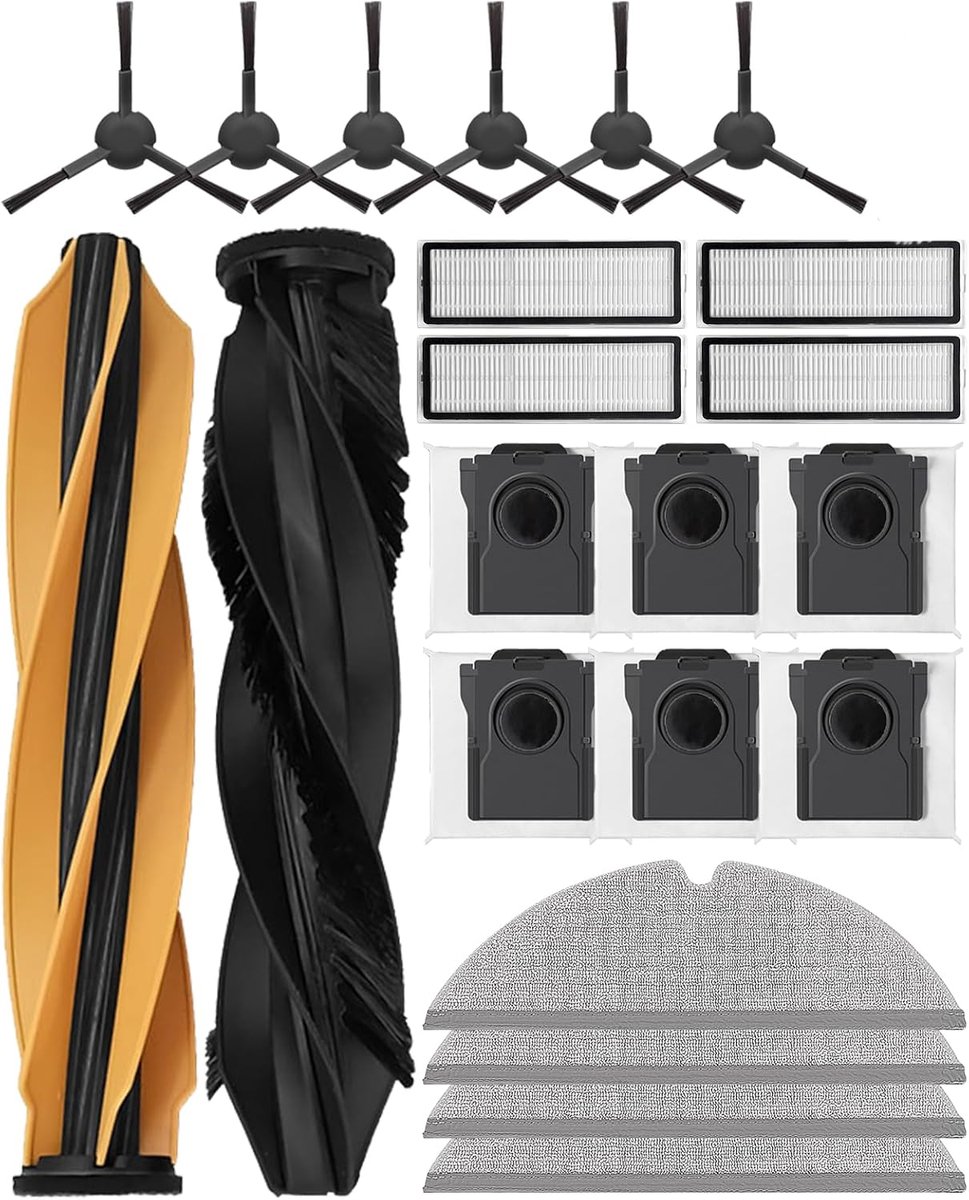 Accessoires Geschikt voor de Dreame D20 Plus robotstofzuiger. Vervangende onderdelen zijn onder andere: 2 hoofdborstels, 6 zijborstels, 4 HEPA-filters, 6 stofzakken, 4 reinigingsdoekjes, 1 reinigingsborstel en 1 schroevendraaier.