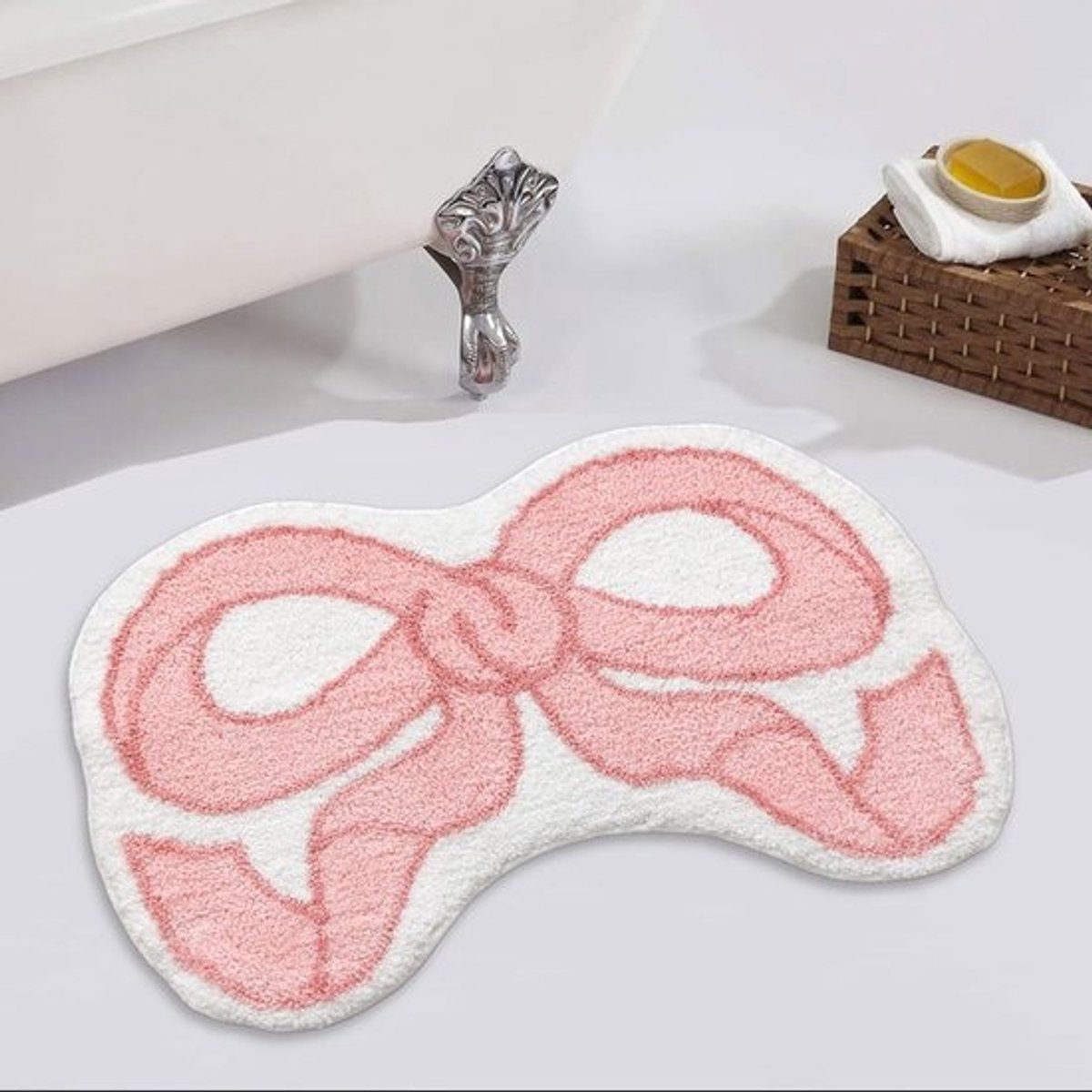 Roze Badmat met Strik - Antislip Microvezel en Absorberend