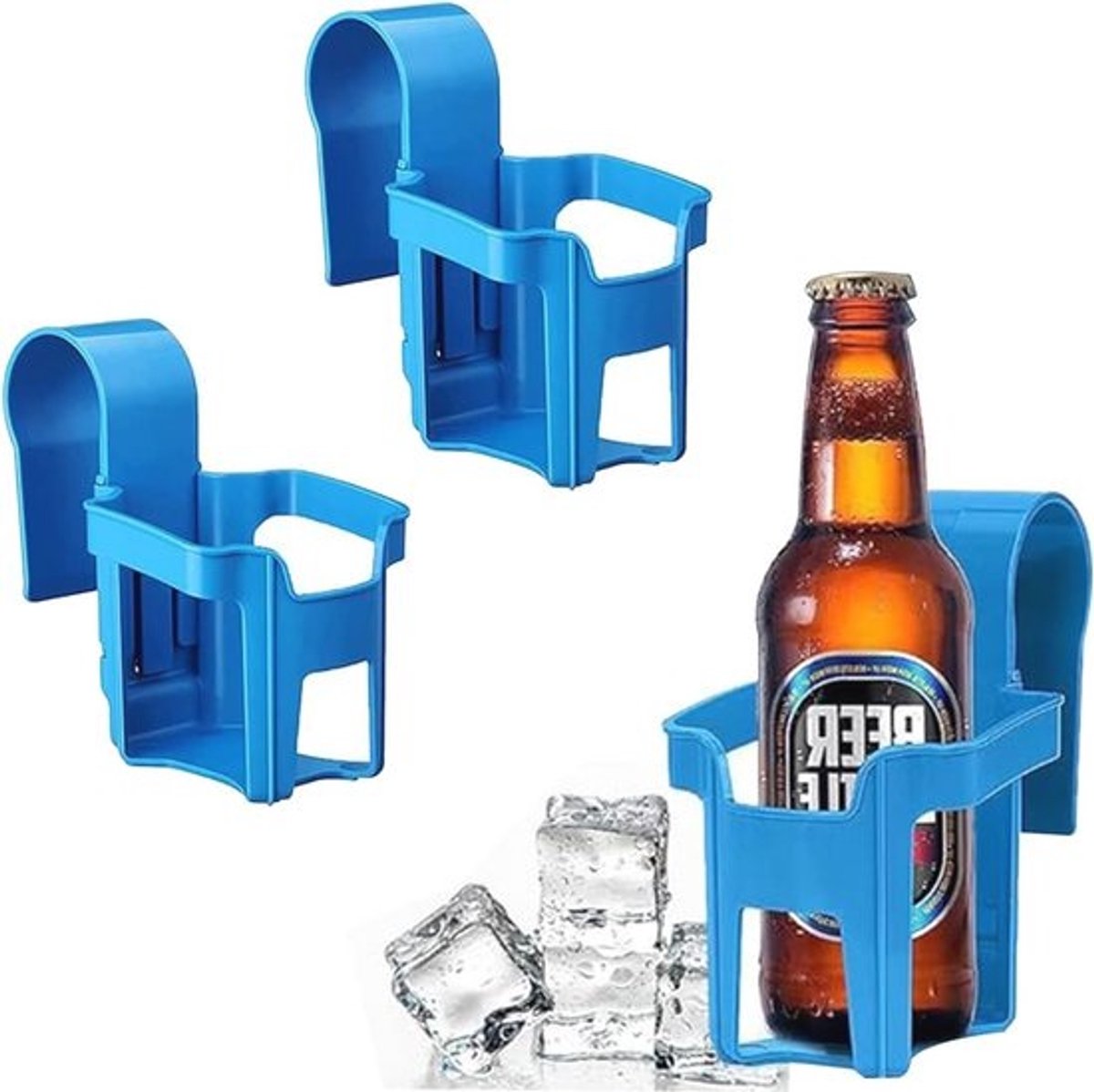 Set van 3 blauwe bekerhouders voor zwembad - Ideaal voor drankjes, cocktails en zonnebrillen