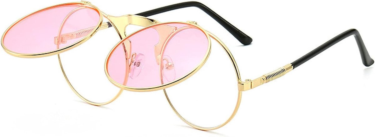 Zonnebril Gothic Ronde Retro Flip Ronde Zonnebril Metaal Nieuwe Dames Heren Stijl Zonnebril Uv400-Color-5