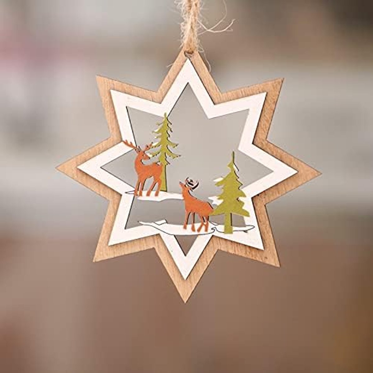 Kunstkerstboom 1pc 2D 3D Kerst Ornament Houten Hangende Hangers Star Xmas Tree Bell Kerstversiering for Home Party Nieuwjaar Navidad (Color: Mint )