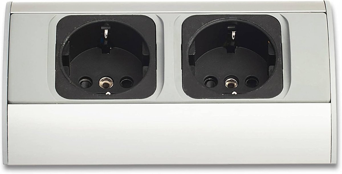 2x Schuko zilvergrijs voor keuken en kantoor - verticale & horizontale montage - hoekstopcontact stekkerdoos inbouwstopcontact keukenstopcontact