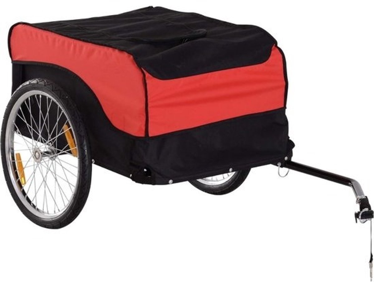 Fietskar Bagage – Fietskar Max 40 kg Laadvermogen - Fietsaanhanger - Fietskarren – Aanhangwagen – Rood/Zwart - 130 x 77 x 65 cm