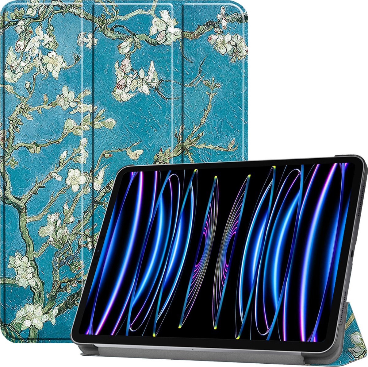 Tablethoes geschikt voor Apple iPad Pro 11 (2025) / Apple iPad Pro 11 (2024) - 11 Inch - Tri-fold book case - Auto Sleep/Wake functie - Witte bloesem