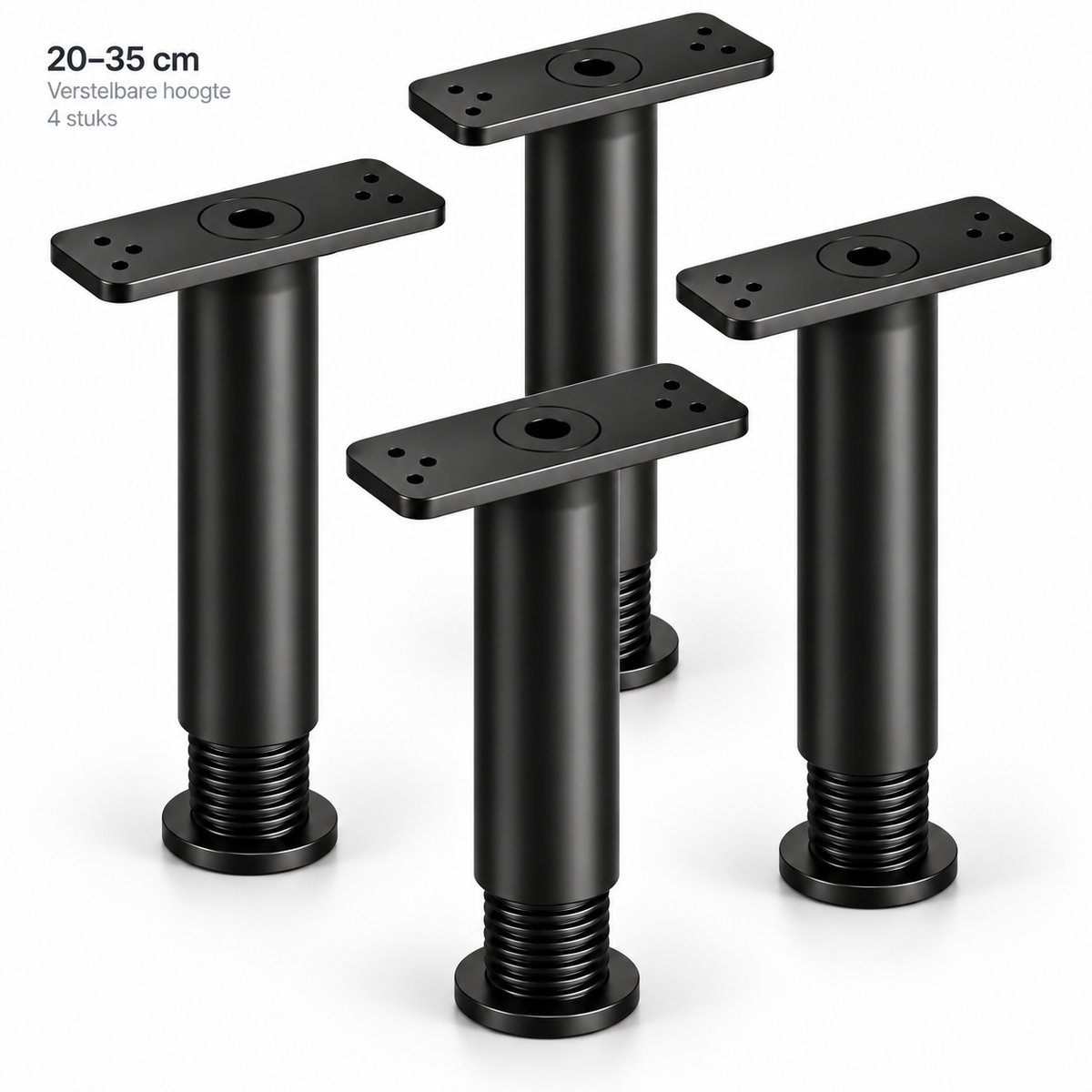 Consumerce® Verstelbare Meubelpoten - Set van 4 - 20-35cm - Zwart - Meubelpoot - Stelpoot - Stelpoten - Stel Poot - Meubelpootjes Verstelbaar – Meubel Kast Tafel Bed Boxspring Potenset – Poot – Poten – Bedpoten - Bedden