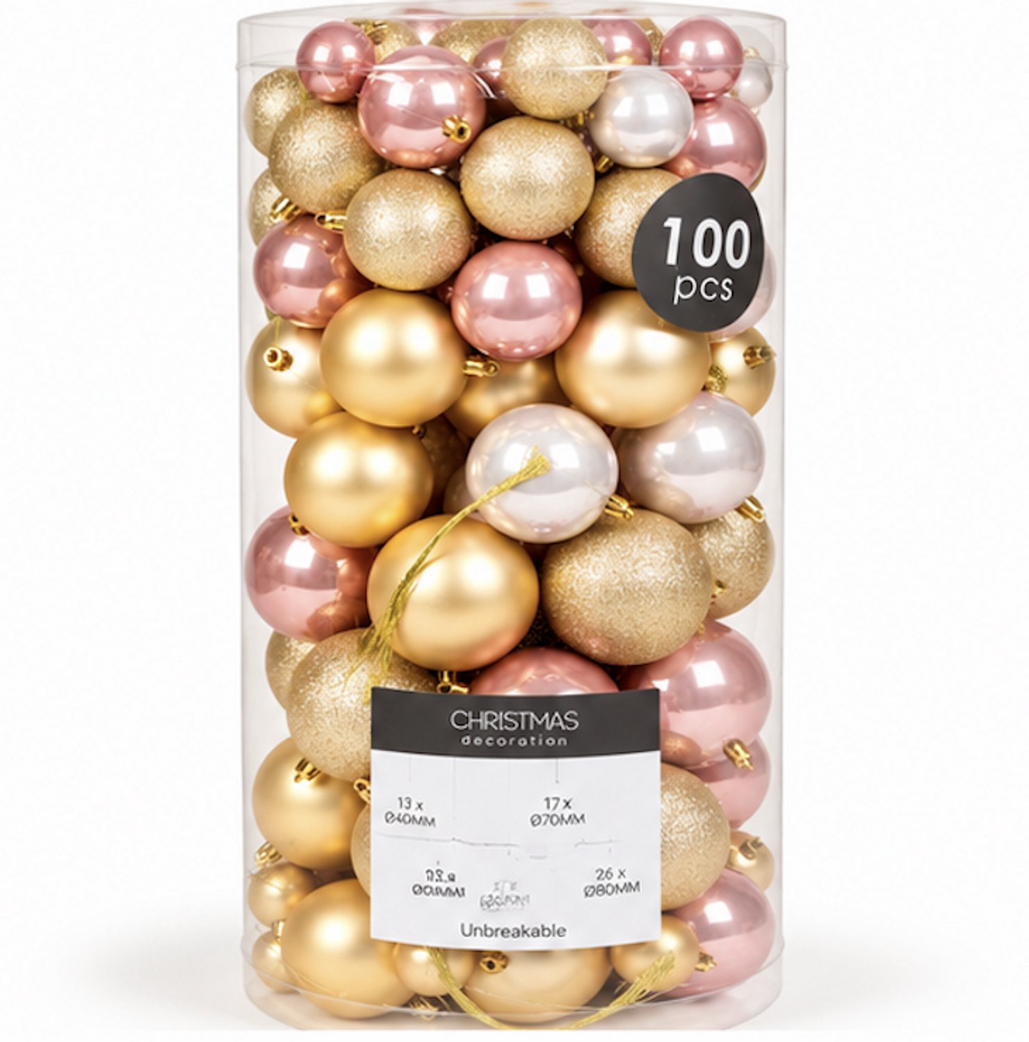 100 Stuks Kerstballen - Kerstballen - Kunststof - Goud/Roze/Wit – foto 5