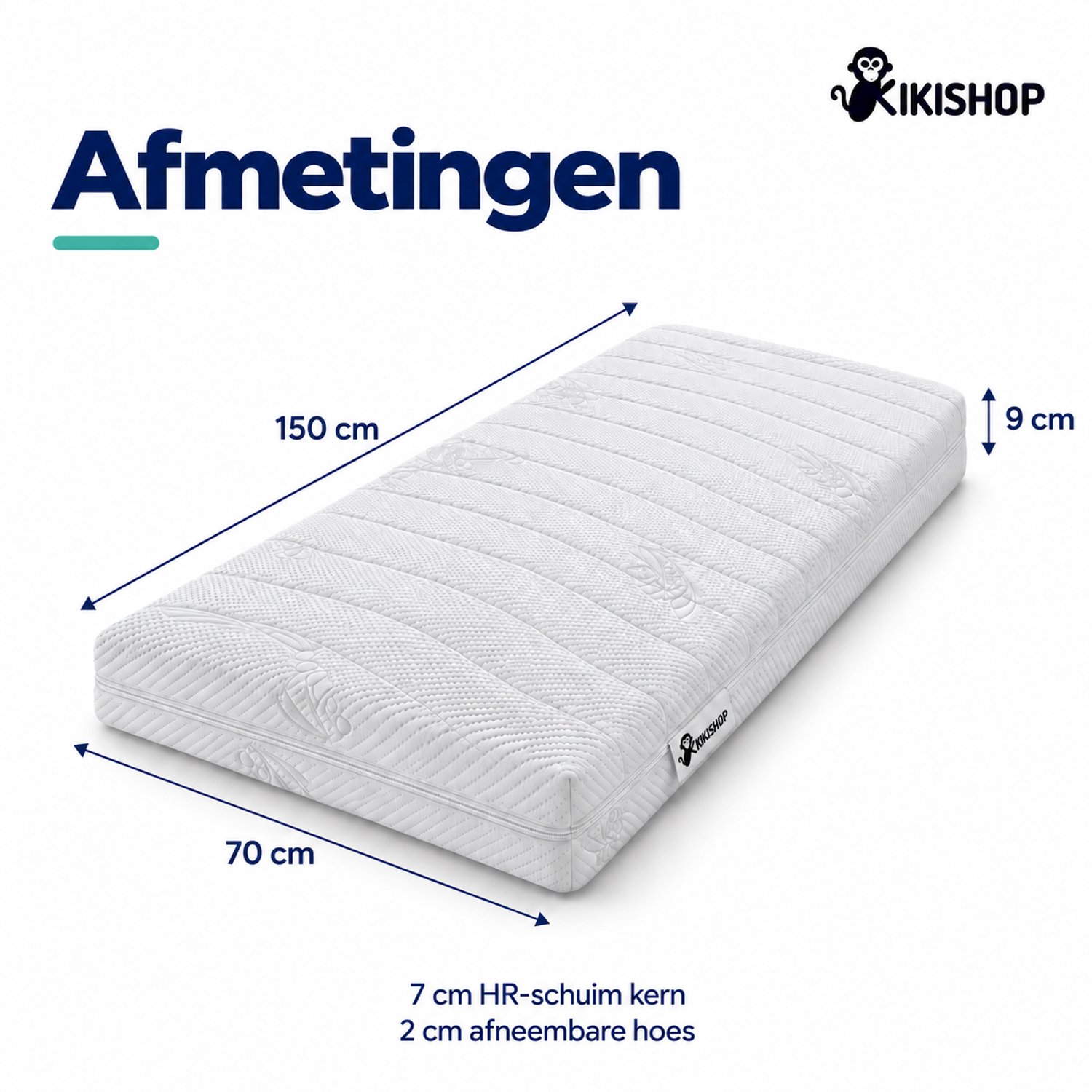 Kikishop Kindermatras 70x150 cm - 9 cm dik - HR-schuim - Juniorbed