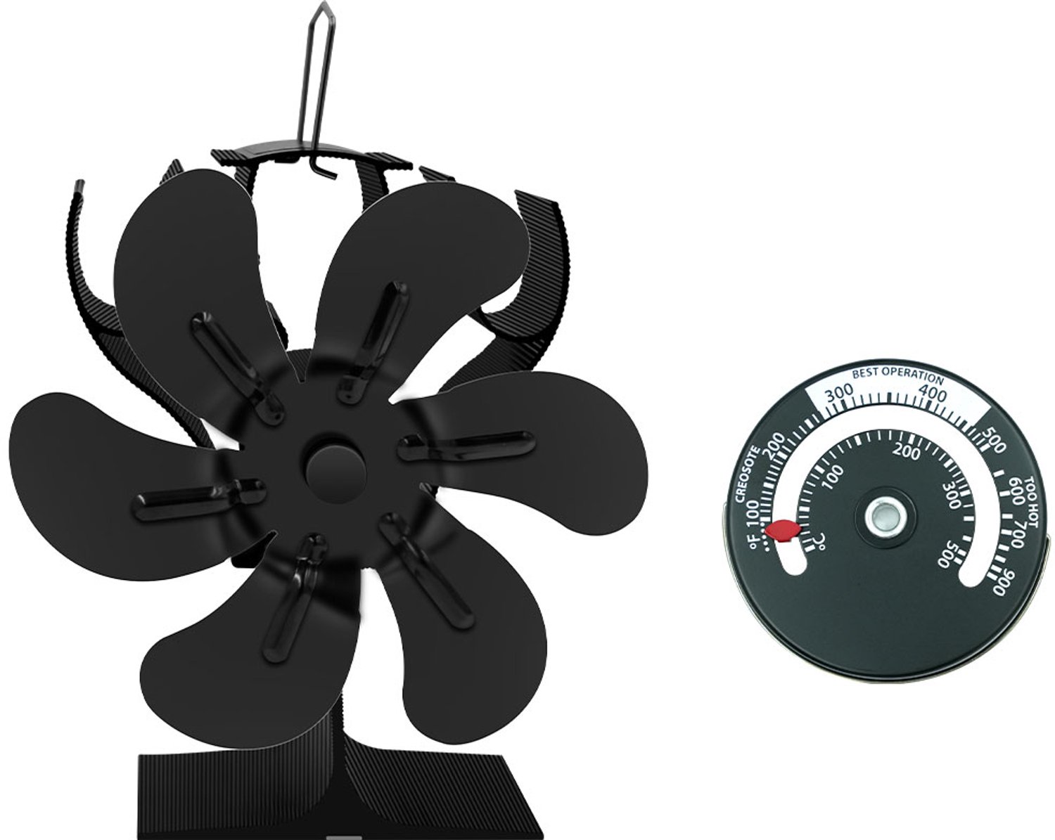 Kachelventilator - Houtkachelventilator - Haardventilator - Zwart - 6 Bladen - Efficiënte Warmteverdeling - Warmte-aangedreven - Zonder Accu - Uitvoering A - Voor Houtkachel en Open Haard