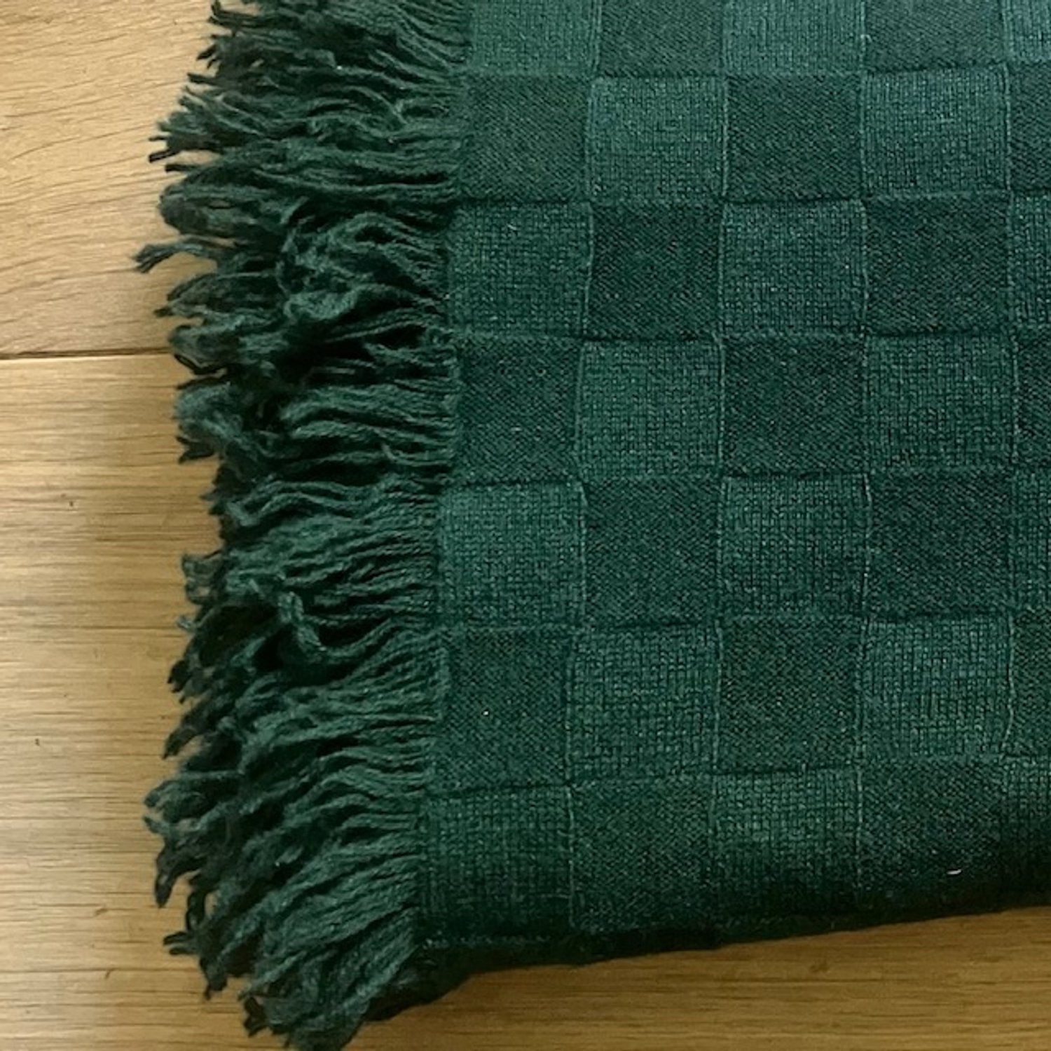 Luna-Leena duurzame plaid groot - donker groen - 100% kasjmier - gebreid blok motief - 180x130cm - gebreid in Nepal - zachte deken - kerstcadeau - bank deken - bed deken - decoratie