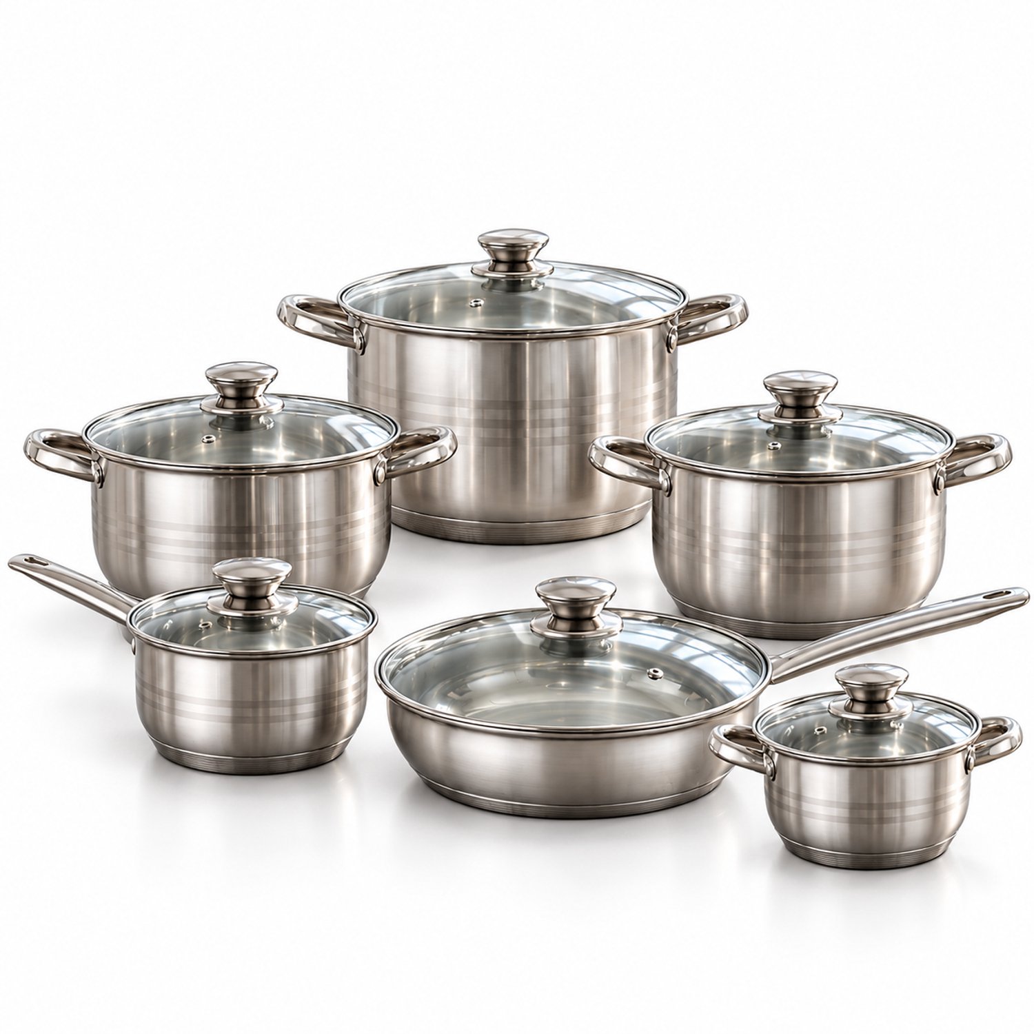 Pannenset RVS 12-delig - Inductie Pannenset - Koekenpan en Kookpannen - 5-laags Bodem - PFAS-vrij - Vaatwasserbestendig