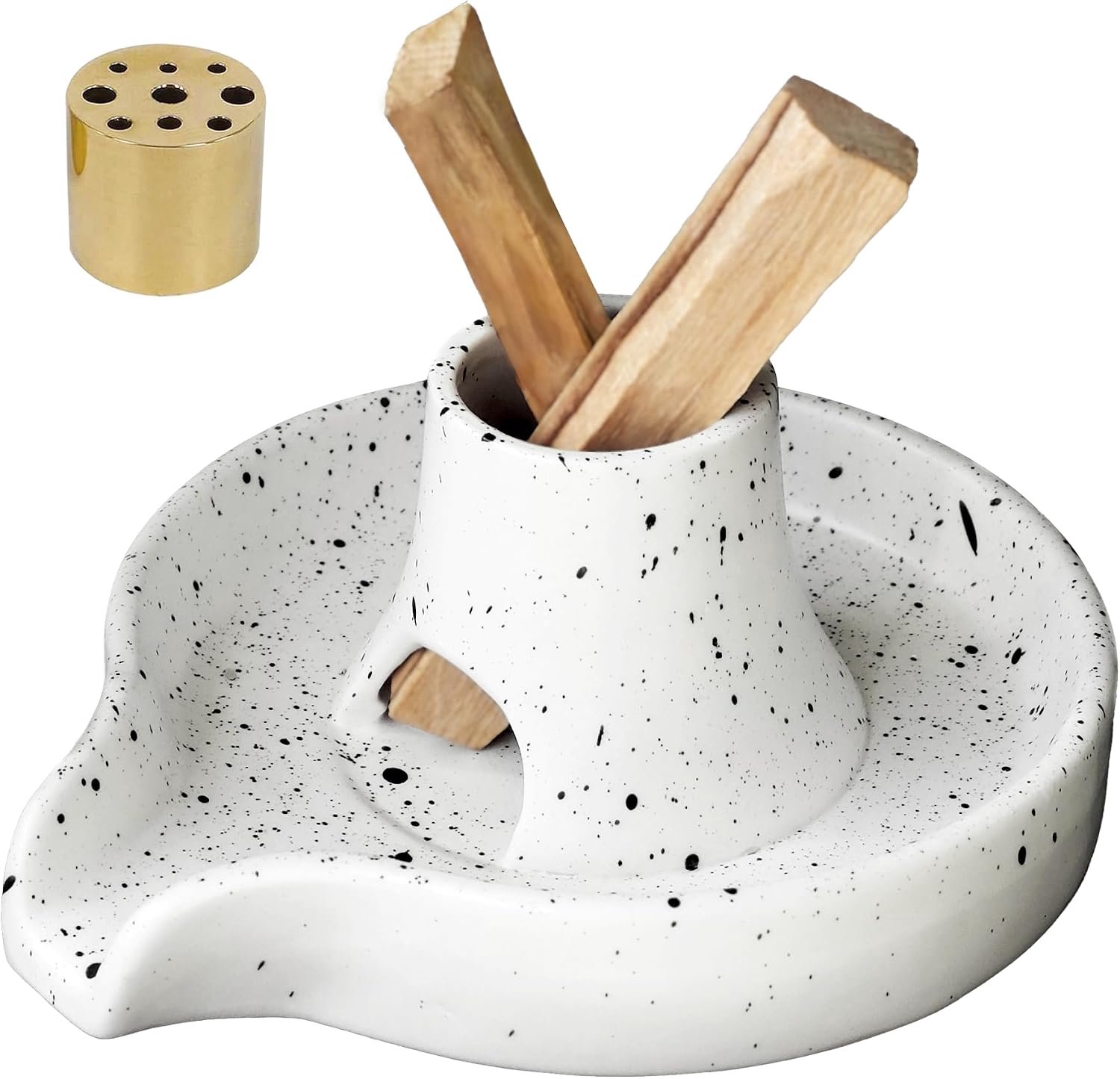 Wierookhouder 13 cm - keramisch wit met polka dot - multifunctioneel voor Palo Santo en salie - perfect voor meditatie - Vemera