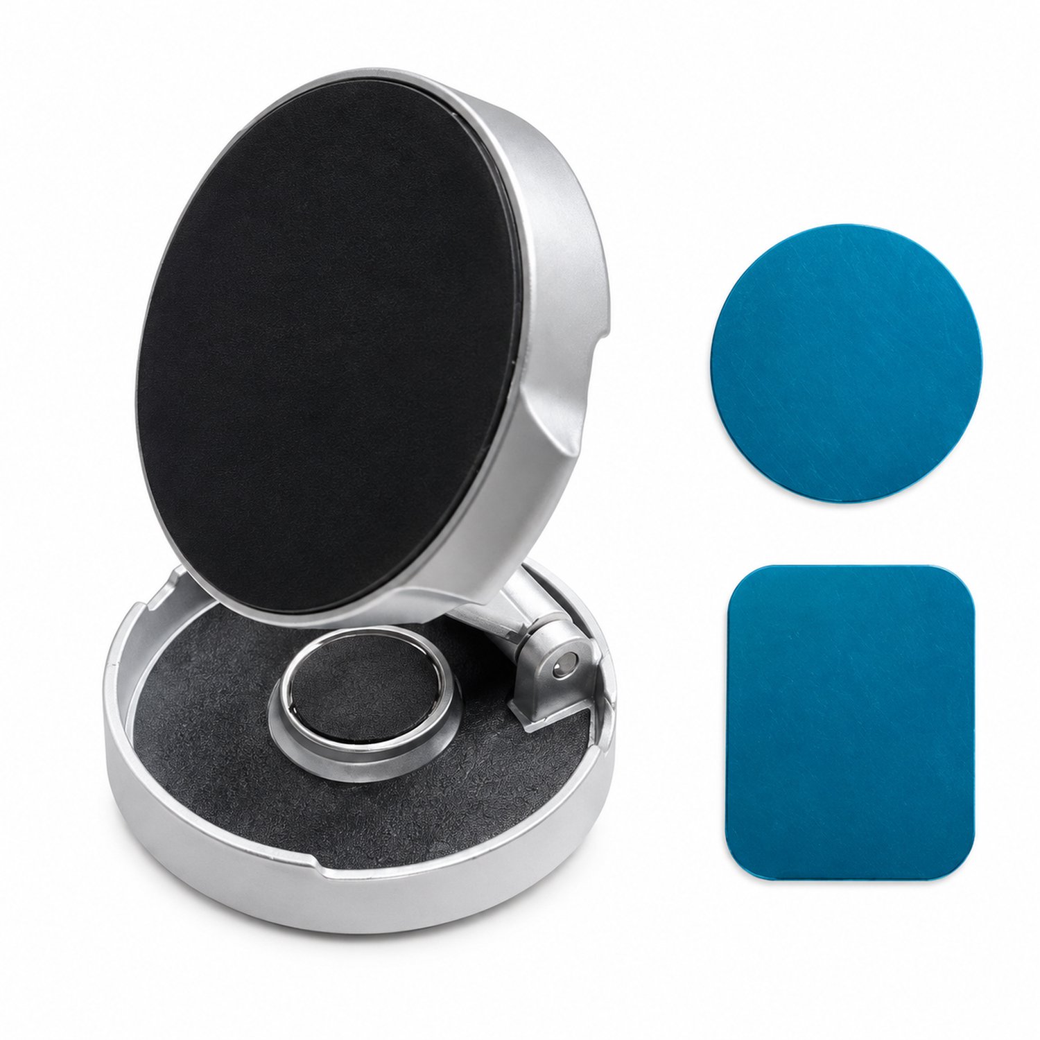 telefoonhouders auto magnetische telefoonhouder voor het dashboard zilver opvouwbaar draaibaar met ronde en rechthoekige magneetplaten