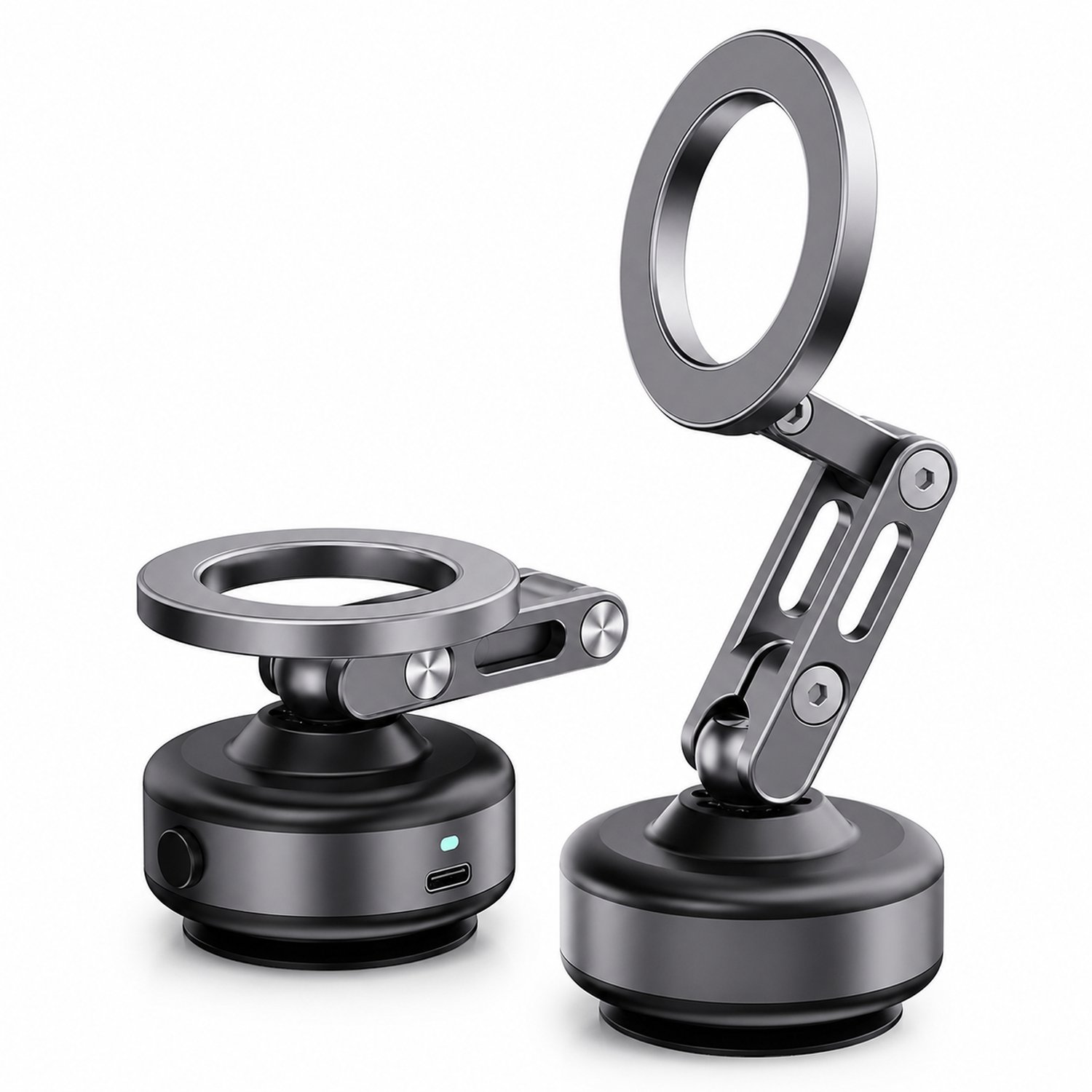 Telefoonhouders auto - dubbele zuignap - magnetische bevestiging - grijs
